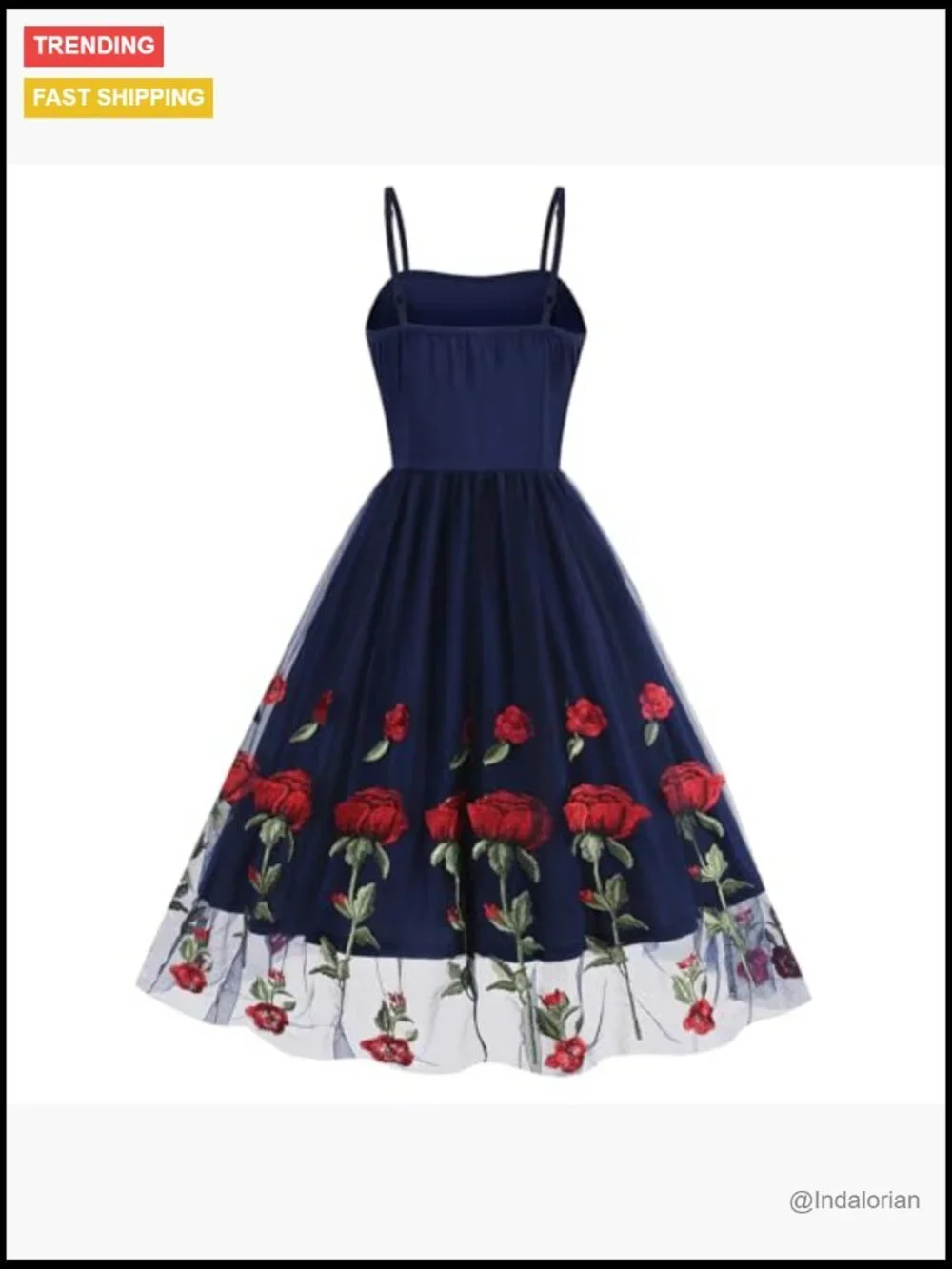 Spaghetti Strap Floral Embroidered Tulle Prom Cocktail Party Dress